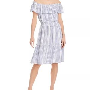 Tommy Bahama Aloha Avenue Off the Shoulder Blue & White Striped Dress